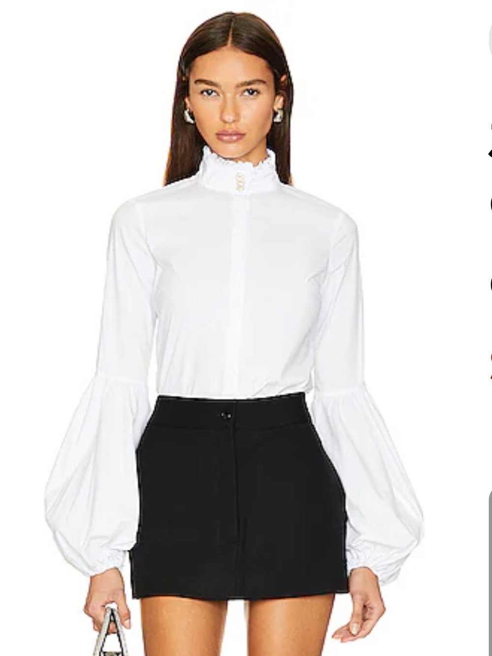 Caroline Constas Revolve Jaqueline White Ruffled High-Neck Button-Down Top
